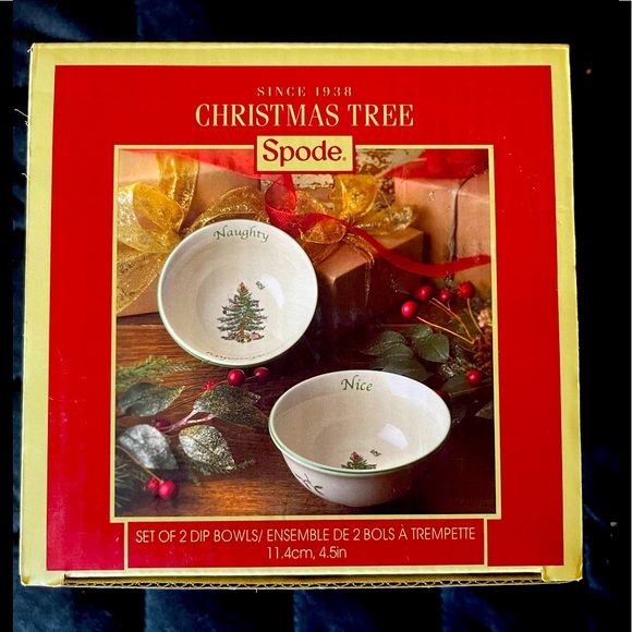 Naughty or Nice Spode Christmas Tree 🎄 Set of Two Dip Bowls - Picture 2 of 5